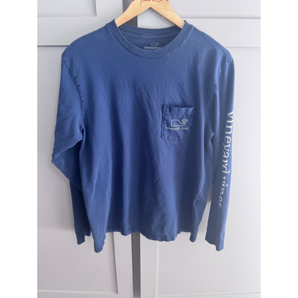 Vineyard Vines Small Blue Long Sleeve Whale Graphic Pocket T-Shirt Cotton